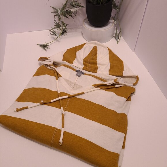 Aerie Women's Small Striped Hoodie Mustard Yellow White Long Sleeve Lightweight - Picture 4 of 13